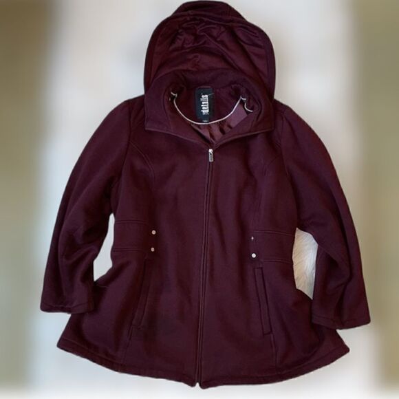 Details INTL Burgundy Full Zip Hooded Jacket w/Detachable Hood (Size: 1X) - Picture 4 of 14